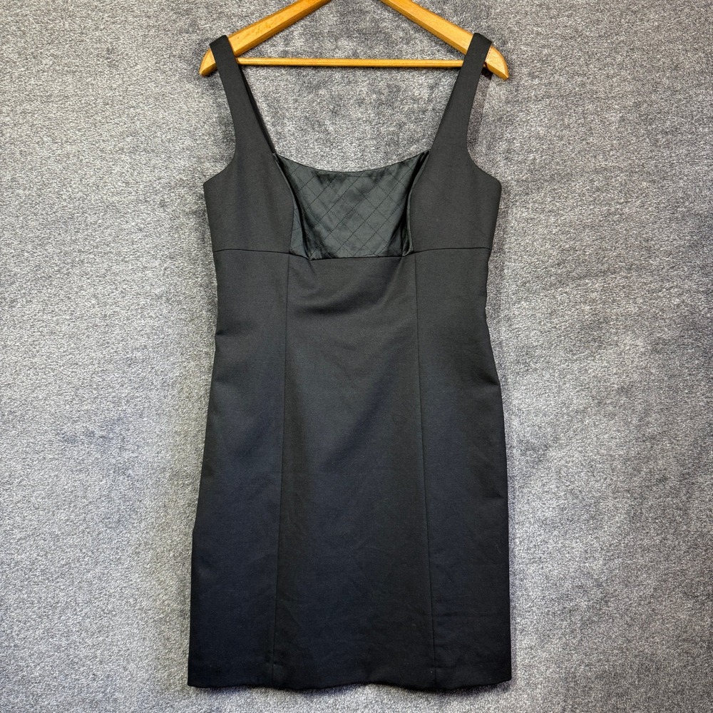 Antonio Melani Black Wool Dress Size 10 Blend Quilted Silk Trim Sheath LBD